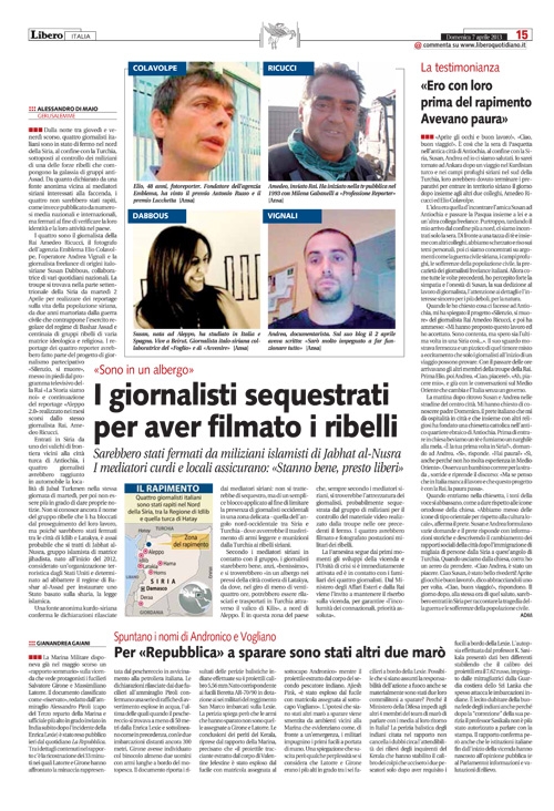 Due articoli sui quattro giornalisti italiani rapiti in Siria