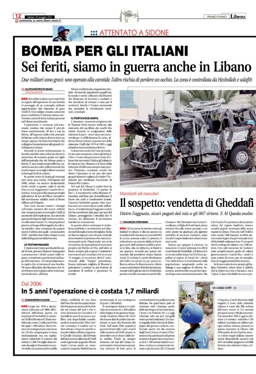 Libano, bomba contro i militari italiani dell’UNIFIL
